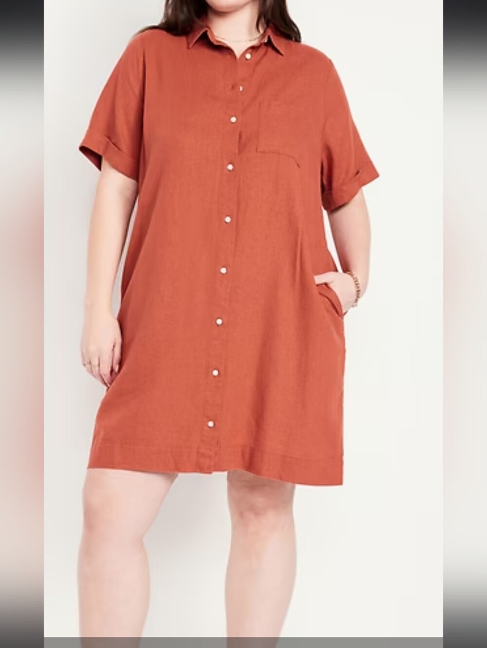 Old Navy Short-Sleeve Button-Front Mini Dress in Rust